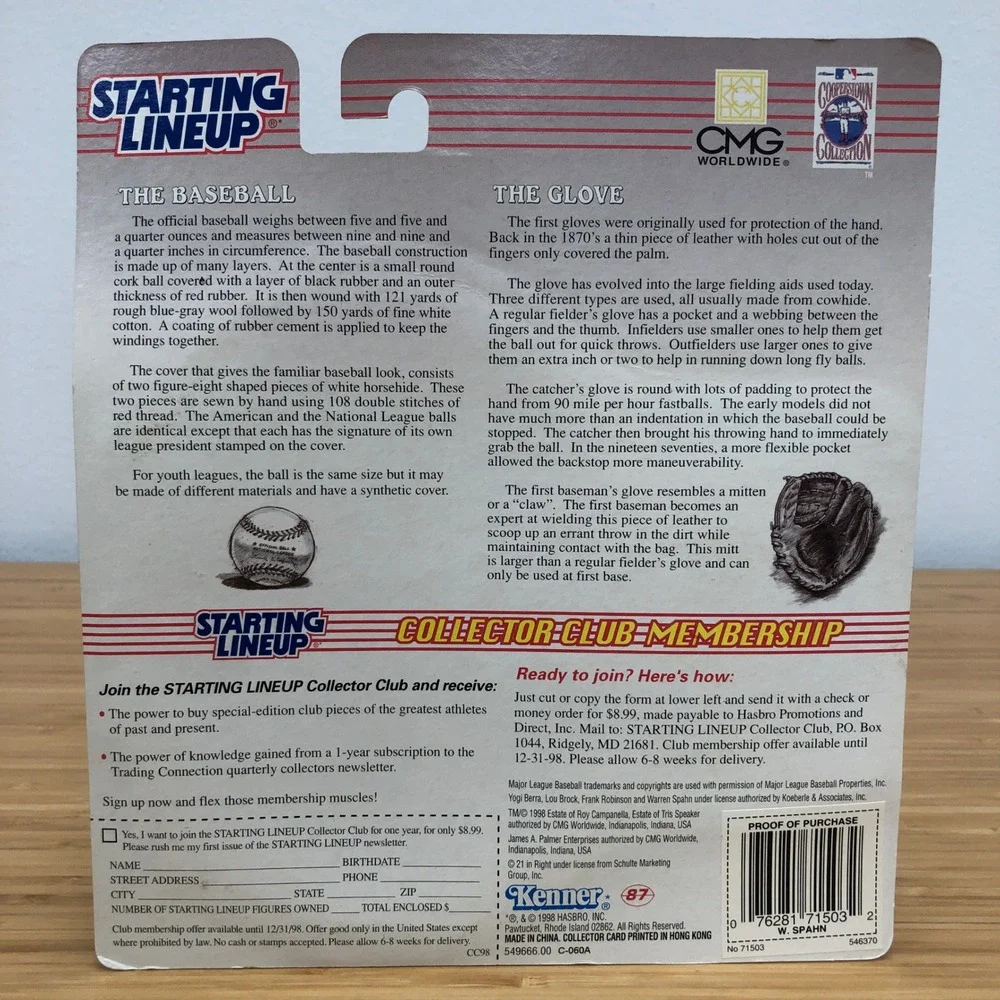 Kenner Starting Lineup Warren Spahn Figure 1998 Series Braves White 4in Vintage